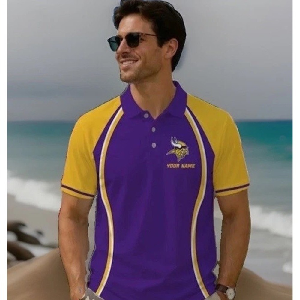 NFL Minnesota Vikings Football Polo Shirt Mens Size M Purple Logo Short Sleeve